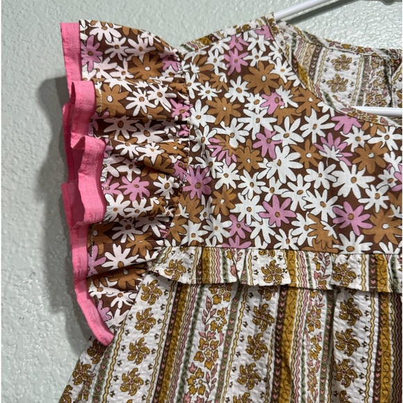 New THML Floral Cottage Short Sleeve Ruffle Cotton Top Size Medium - Picture 3 of 12